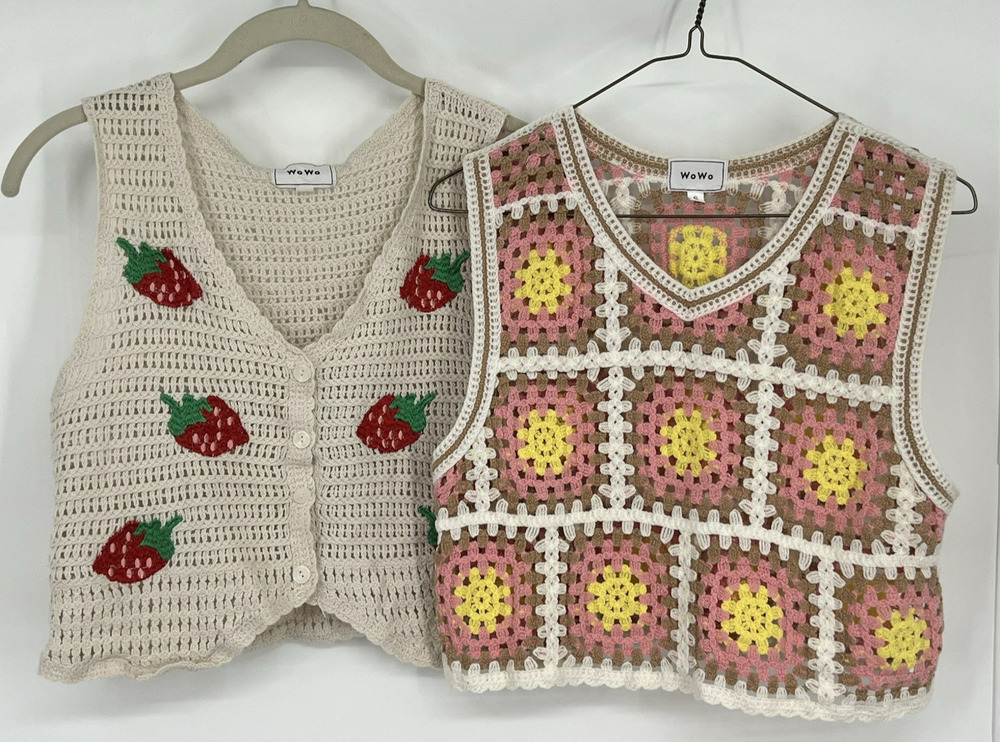 Lot Of 2 Crochet Top Size Small Boho Festival Cottagecore Hippie Fruit Patchwork